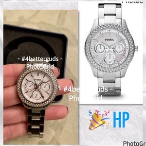 Fossil Stella Analog Dial Rhinestone & Silver Stainless Steel Watch ES2860
